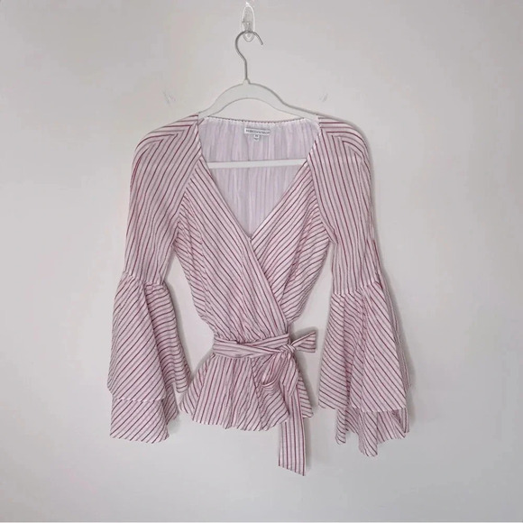 Rebecca Minkoff Melly Striped Bell Sleeve Wrap Top Size XS boho feminine edgy - Picture 2 of 14